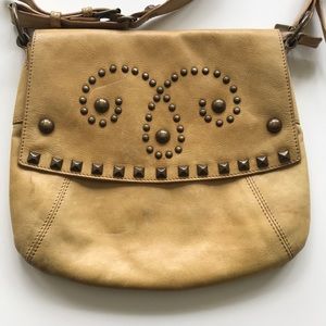Genuine Leather Tan Crossbody Bag w/ Brass Design